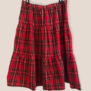 J Crew Three-Tier Tartan Midi Skirt